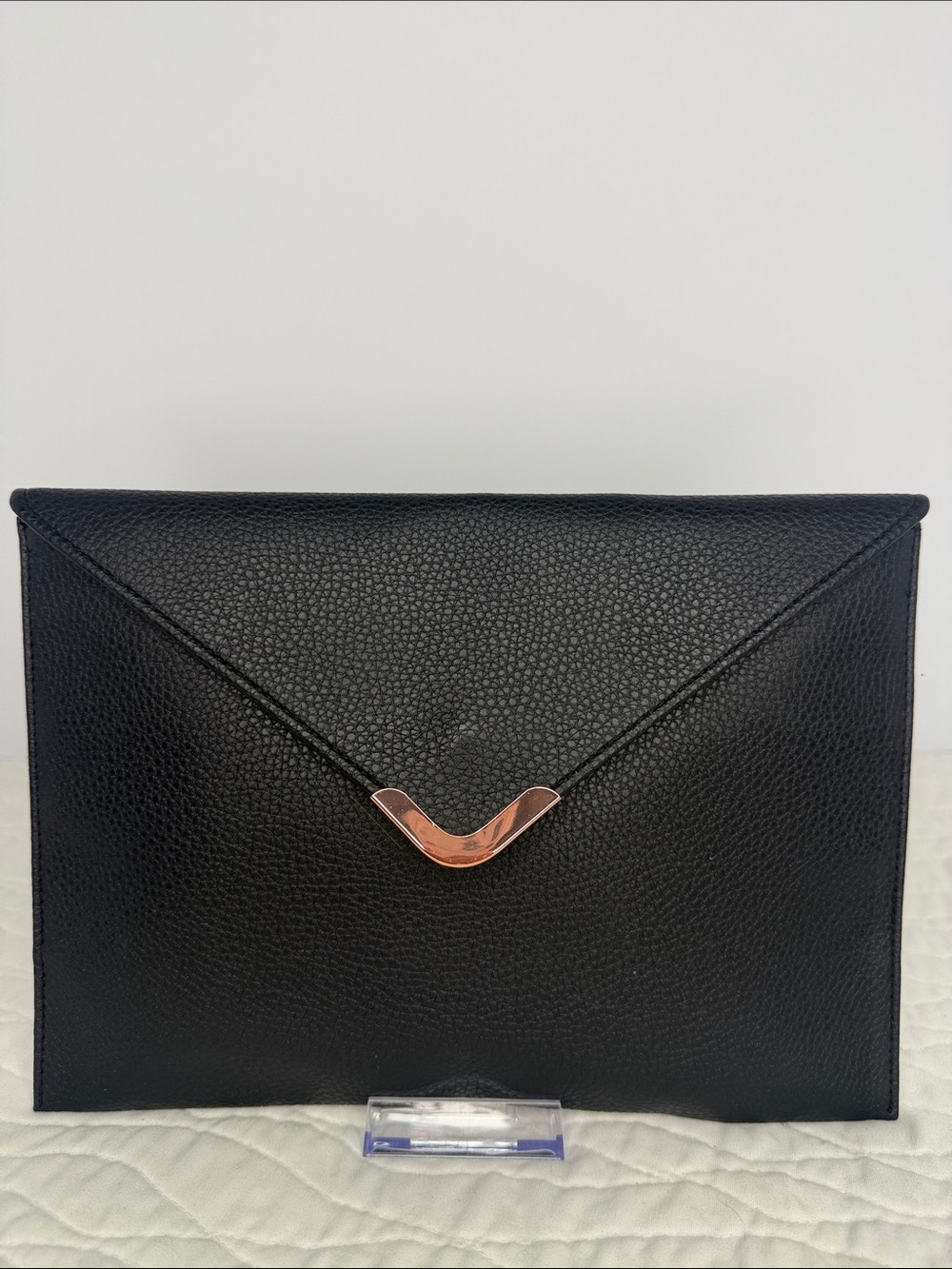 Le Mystere Black Envelope Clutch with Rose Gold Accent